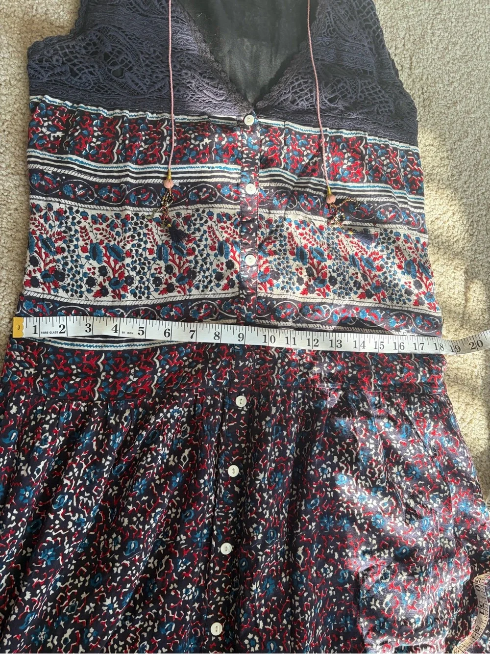 Bell by Alicia bell bohemian tassel festival cotton mixed print dress maxi sz xs - Picture 12 of 14